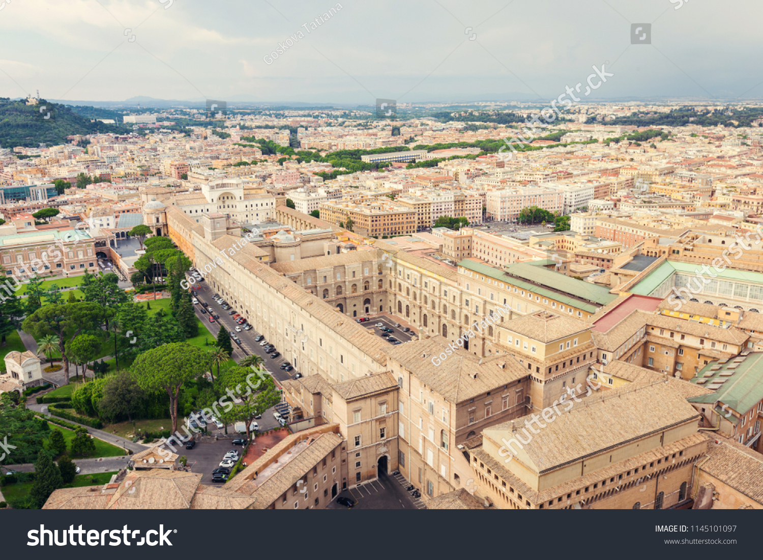 Aerial view of the Vatican museums buildings in Vatican city, Rome, Italy