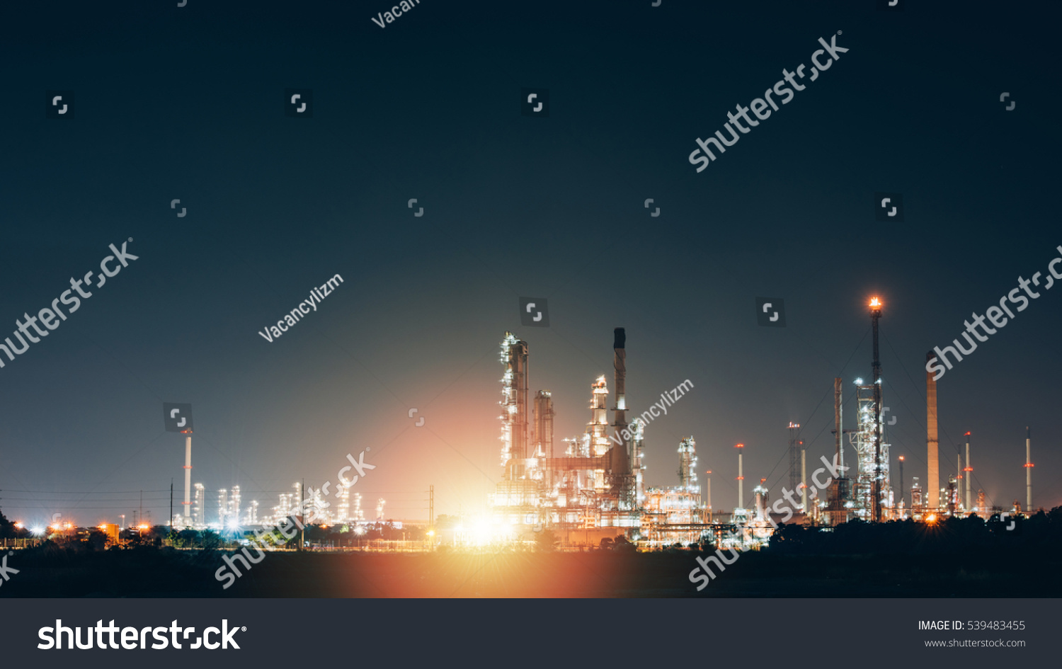 Aerial View Oil Refinery Night Background Stock Photo 539483455 ...