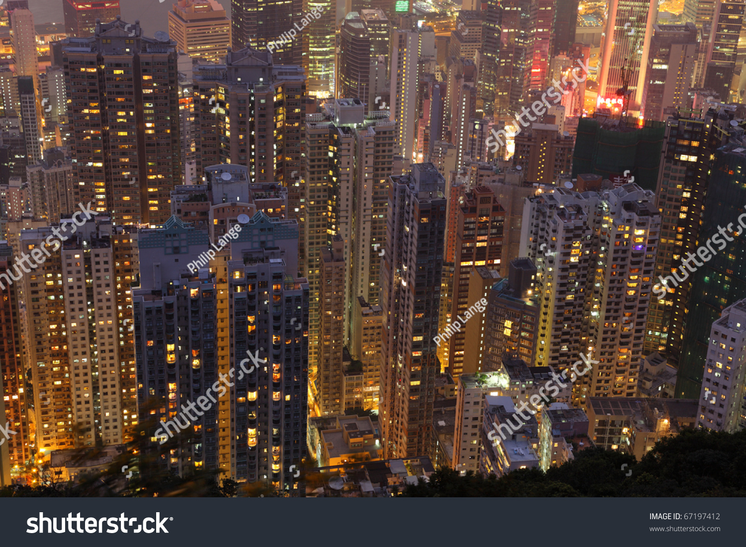 Aerial View Over Highrise Buildings Night Stock Photo 67197412 ...