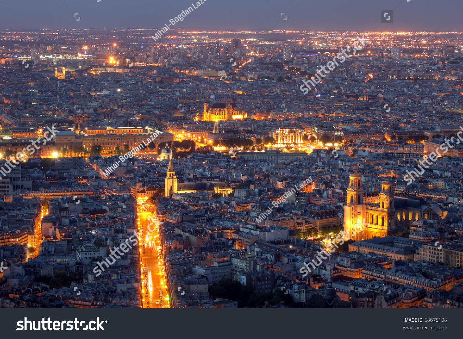 Aerial View Over Paris At Sunset From Montparnasse Tower, France Stock ...