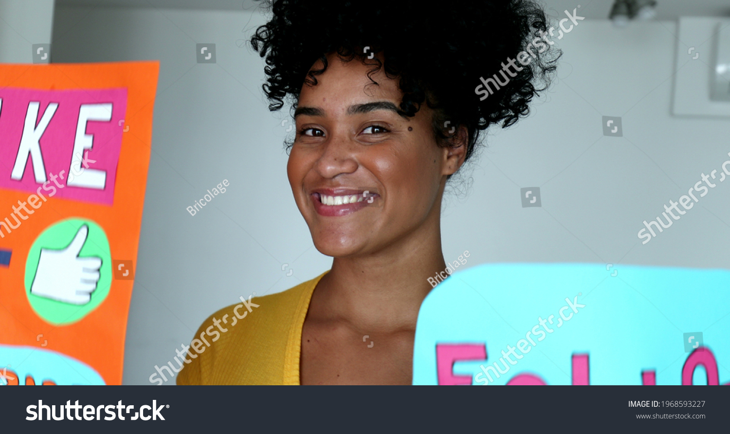 African American Female Vlogger Asking Audience Stock Photo 1968593227 