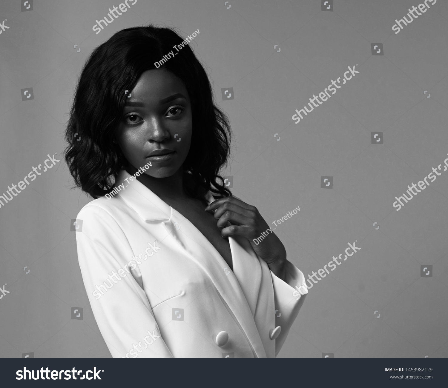 African American Girl White Suit Wavy Stock Photo Edit Now