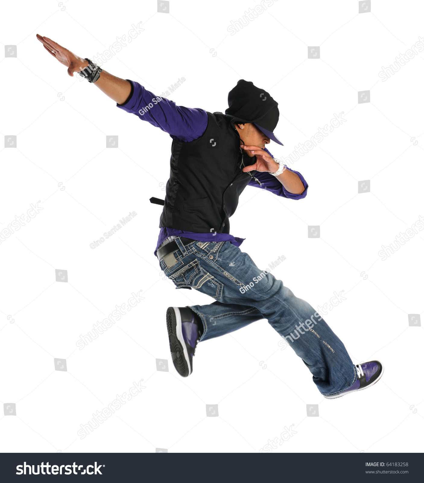 African American Hip Hop Dancer Jumping Isolated Over White Background ...