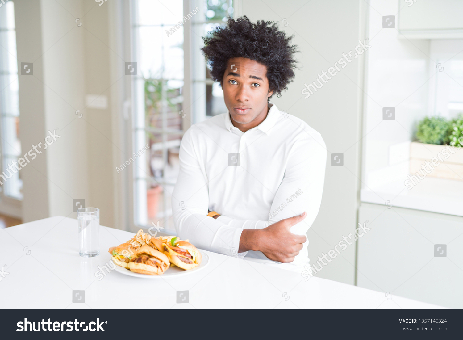 African American Hungry Man Eating Hamburger Stock Photo Shutterstock
