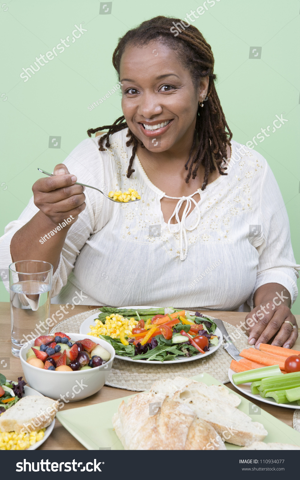 African American Woman Having Healthy Meal Stock Photo 110934077 ...