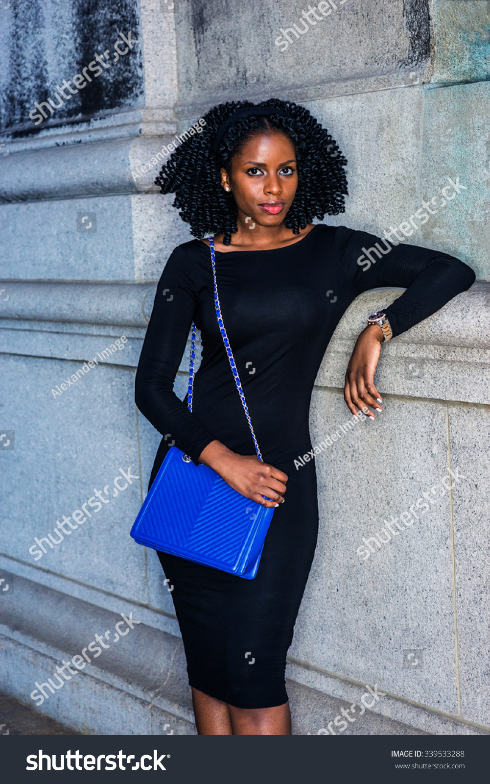 African American Woman Street Fashion In New York. Wearing Long Sleeve ...