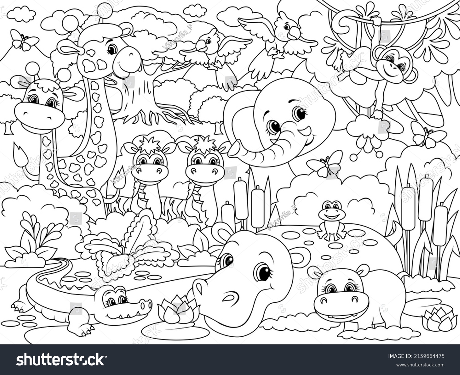 African Animals Cartoon Coloring Page Outline Stock Illustration ...