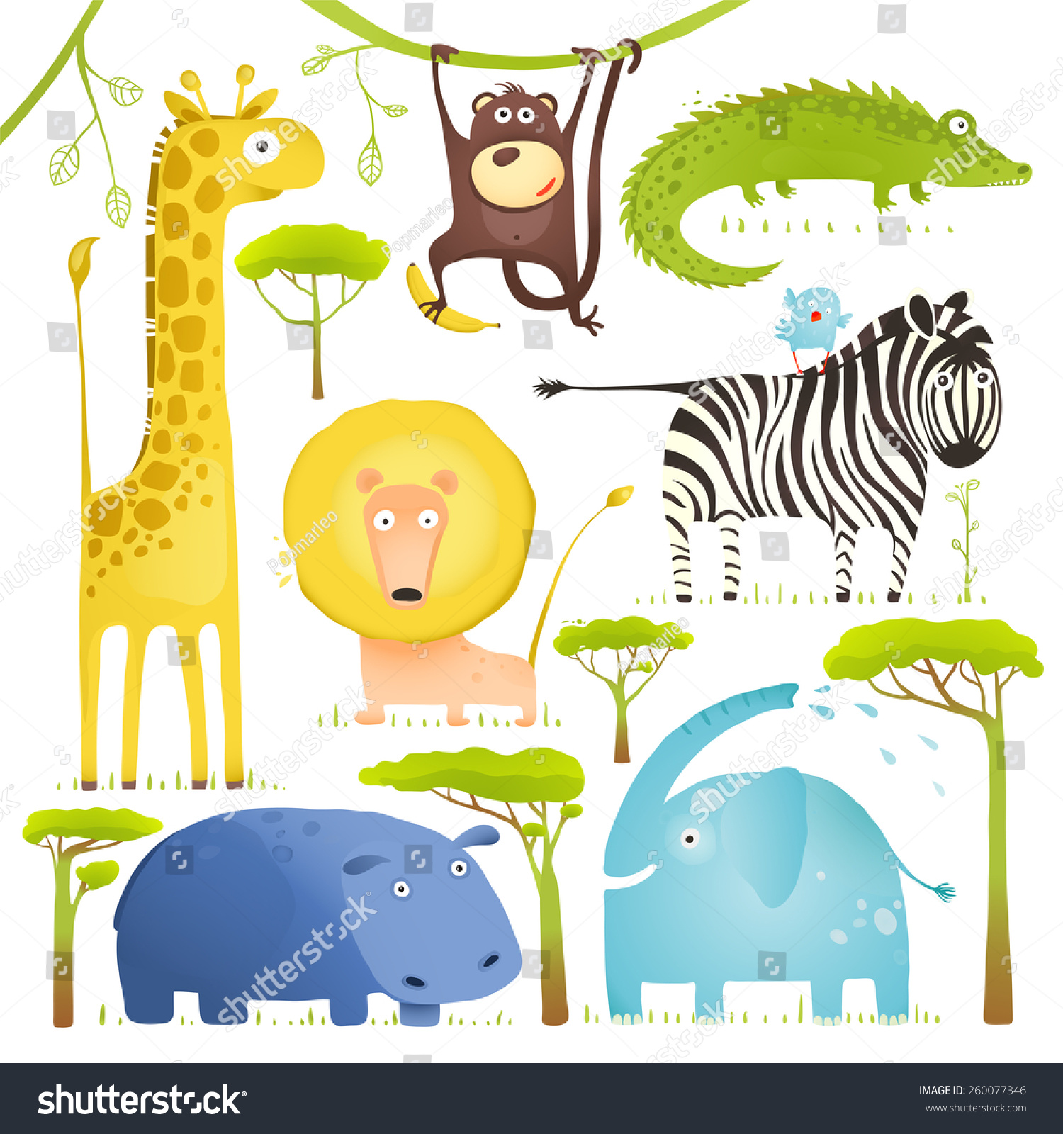 African Animals Fun Cartoon Clip Art Collection. Brightly Colored ...