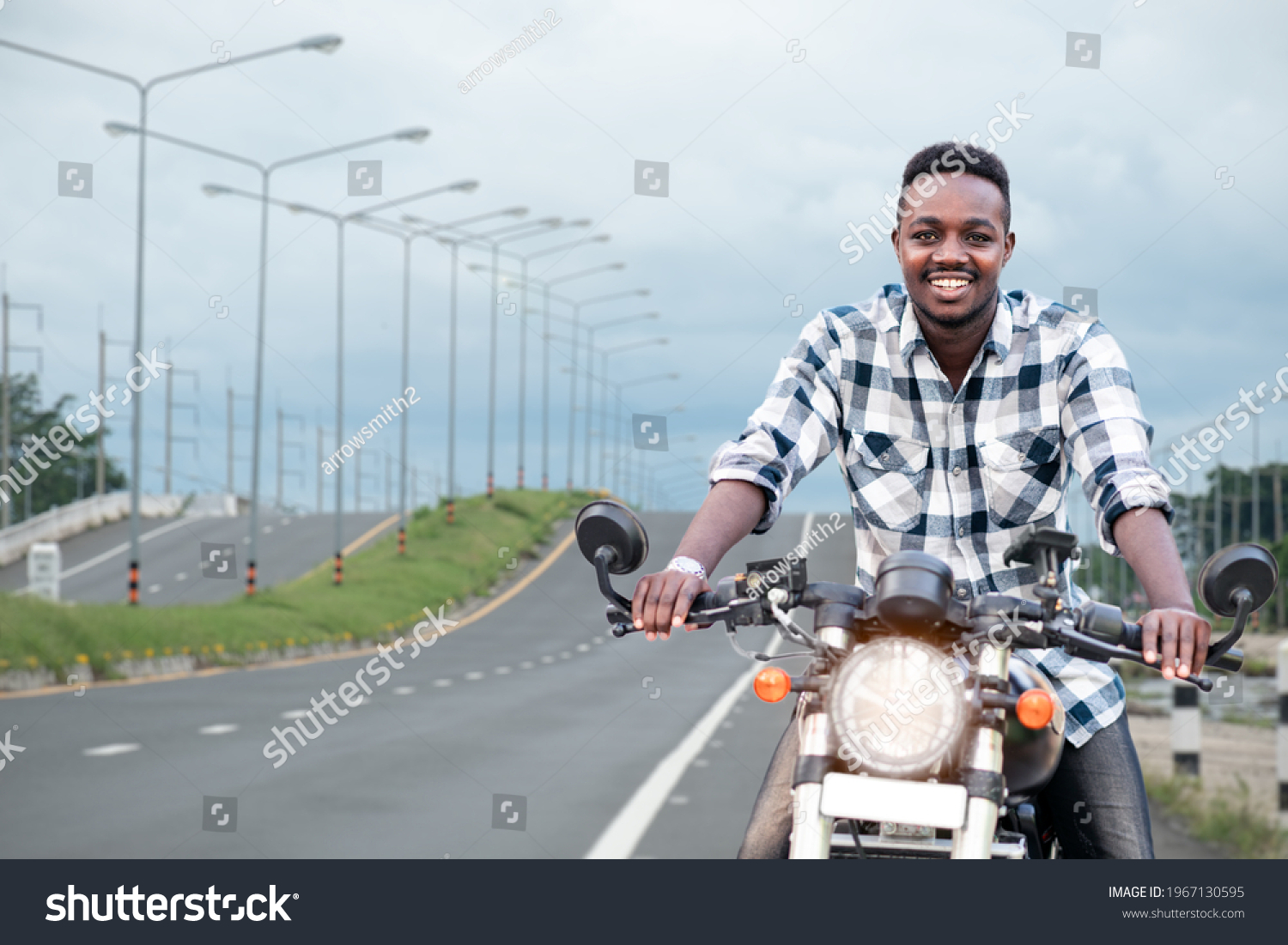 African Biker Man Riding Motorcycle Rides Stock Photo 1967130595 ...