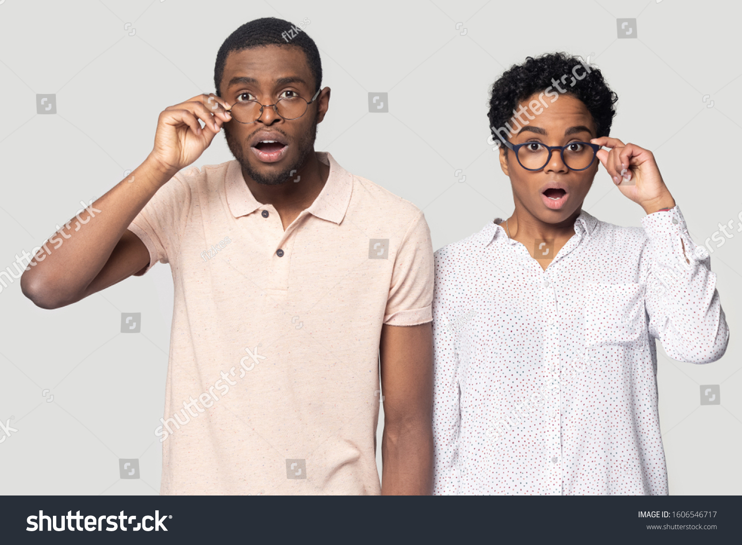 African Ethnicity Young Confused Couple Pose Stock Photo Edit Now