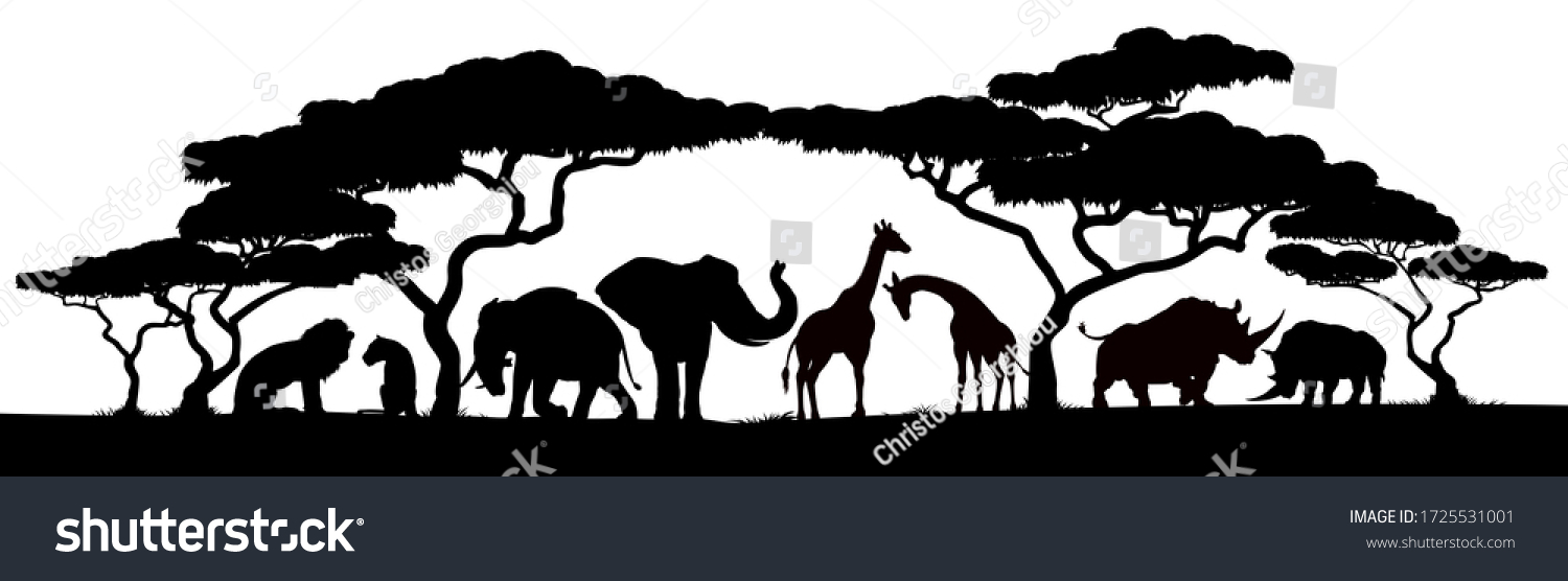 African safari animals and trees in silhouettes wildlife wallpaper