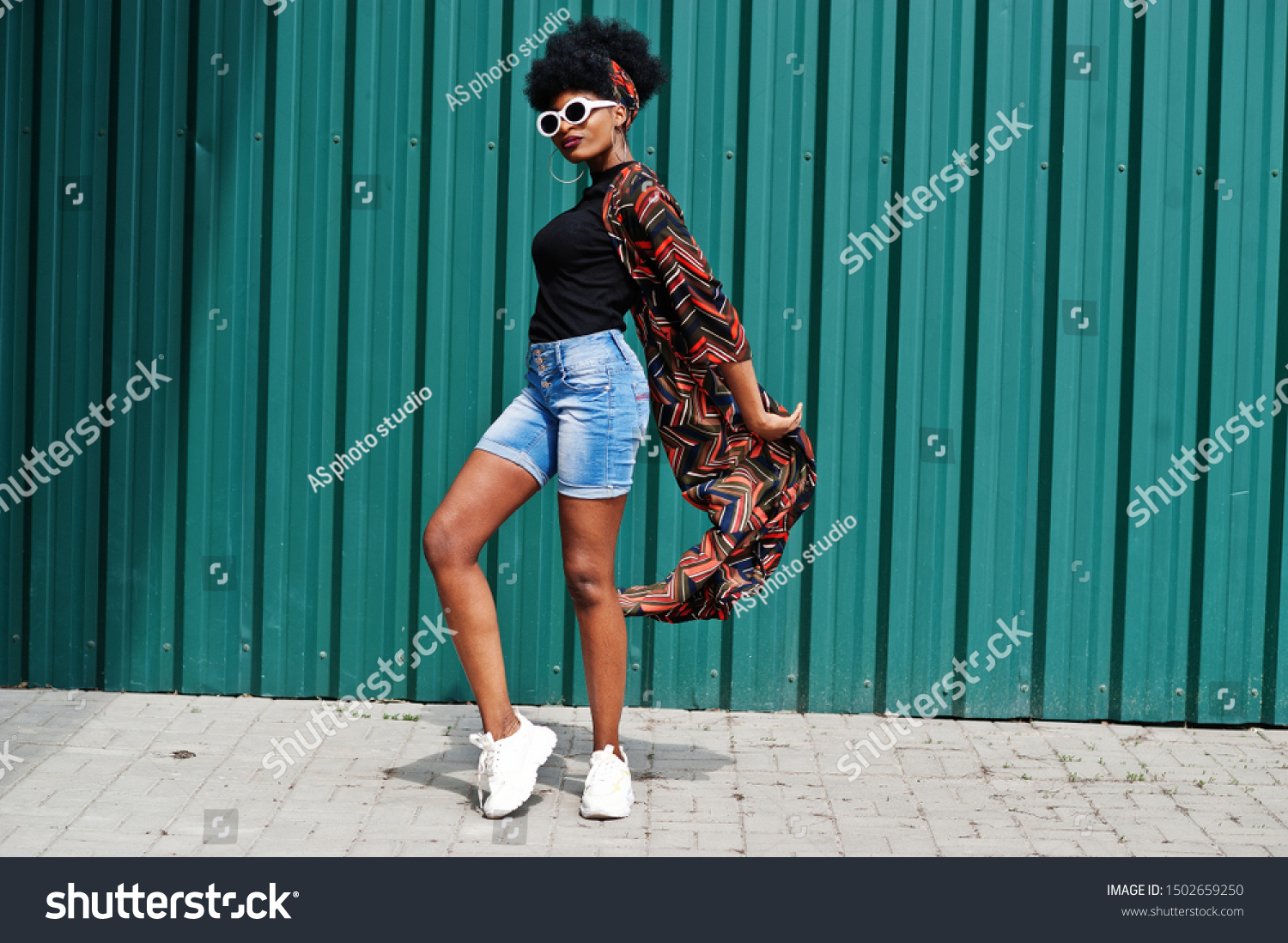 African Woman Afro Hair Jeans Shorts Stock Photo Edit Now 1502659250 African Woman Afro Hair Jeans Shorts Stock Photo Edit Now 1502659250