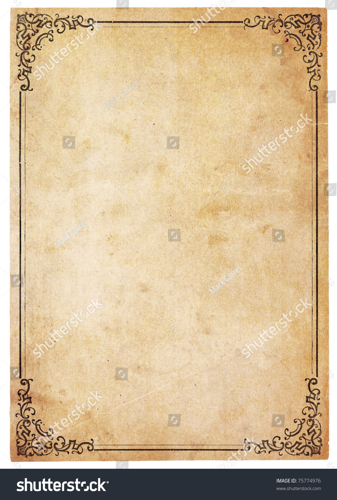 Aged Yellowing Paper Stains Smudges Blank Stock Photo 75774976 ...