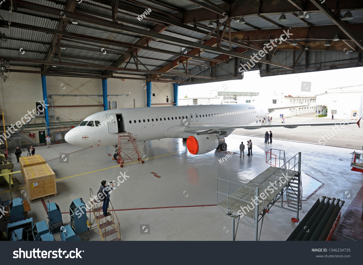 Airbus A320 Standing Hangar People Walking Stock Photo (Edit Now ...