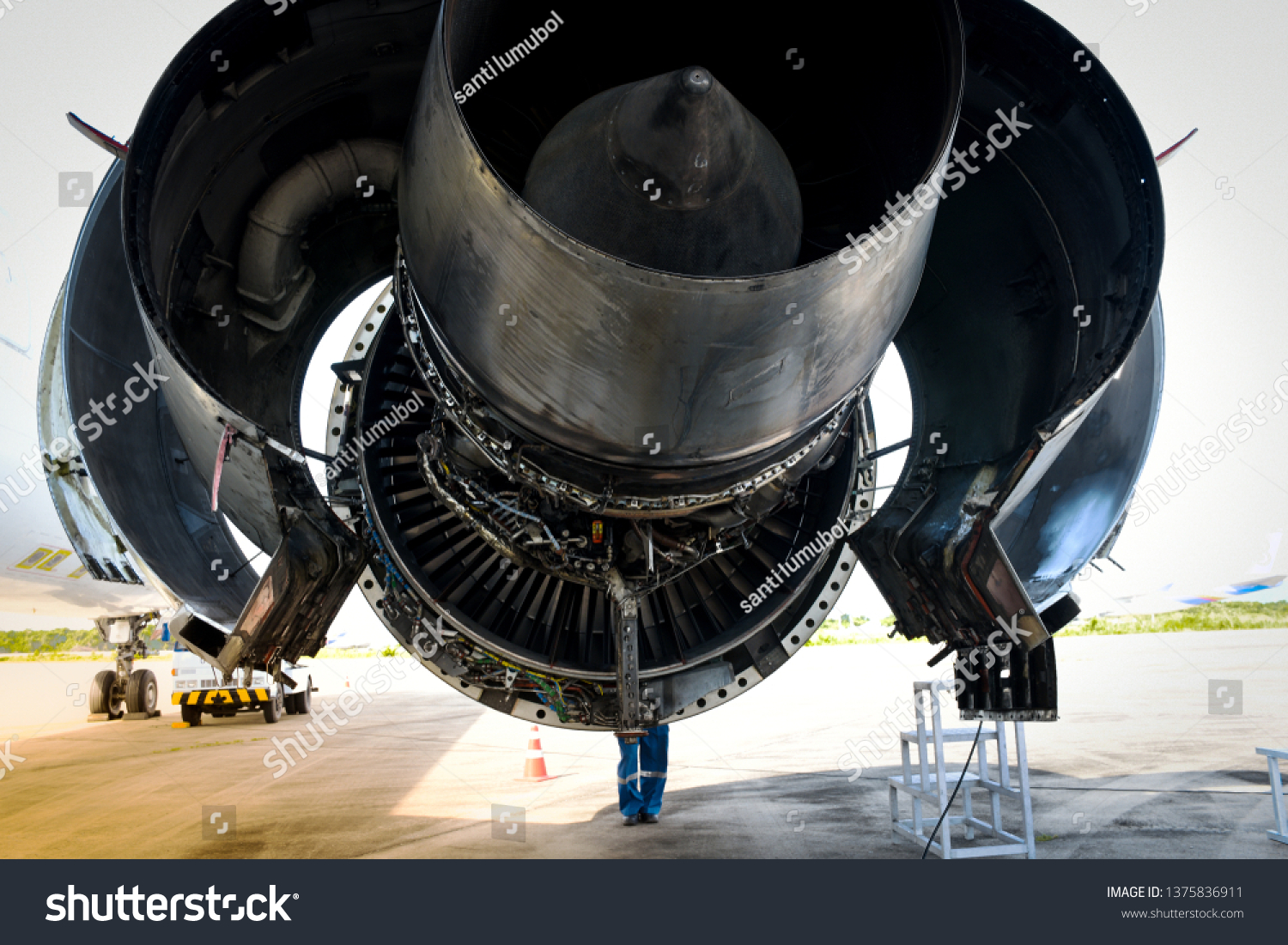 Aircraft Jet Engine During Aircraft Mechanic Stock Photo Edit Now