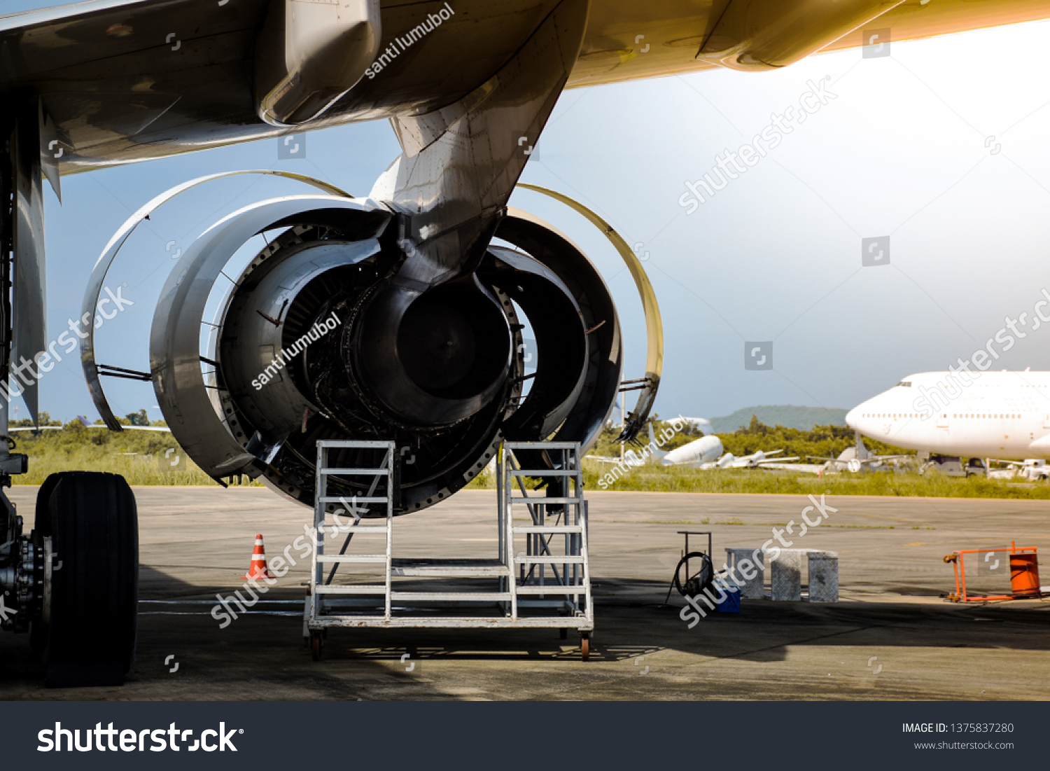 Aircraft Jet Engine During Aircraft Mechanic Stock Photo Edit Now