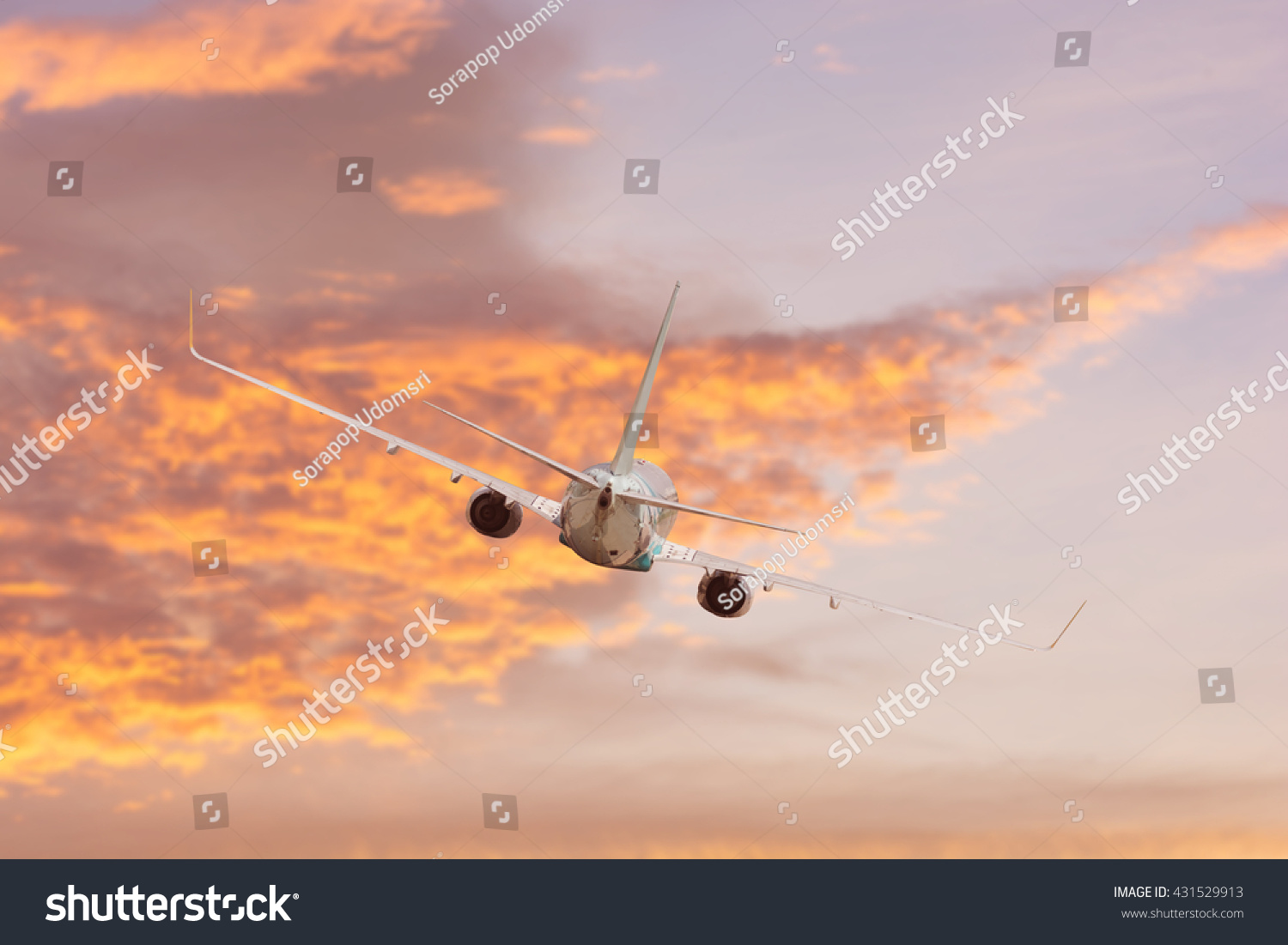 Airplane Aft Plane In The Sky At Sunset Sky Stock Photo 431529913 ...