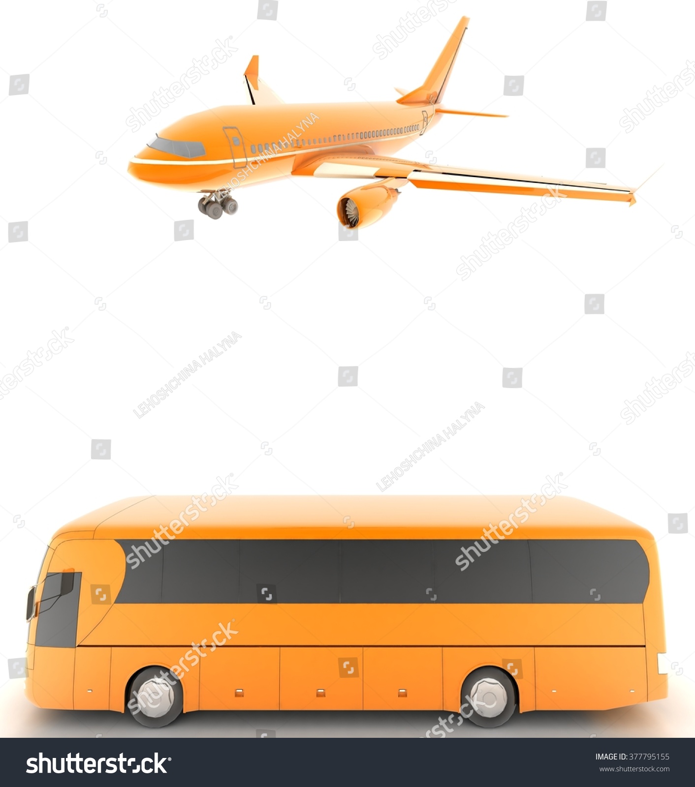 Airplane Bus3d Render Illustration Stock Illustration 377795155 Stock Photo Airplane And Bus D Render Illustration 377795155