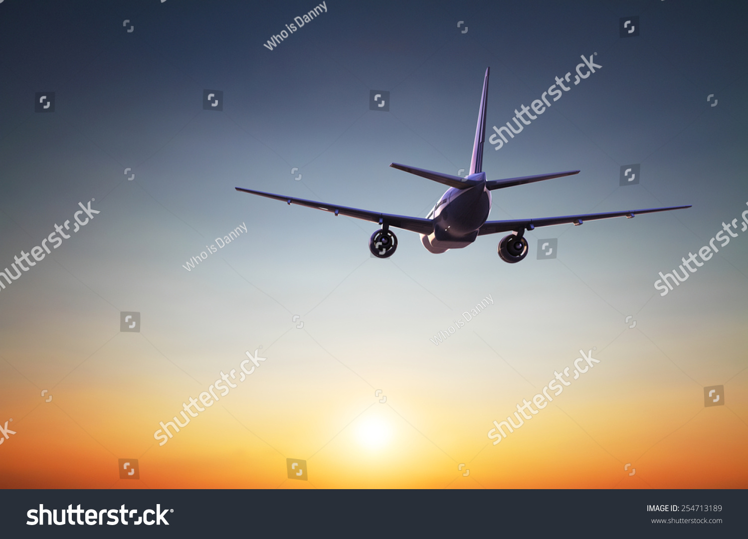 Airplane Flying At Sunset Stock Photo 254713189 : Shutterstock