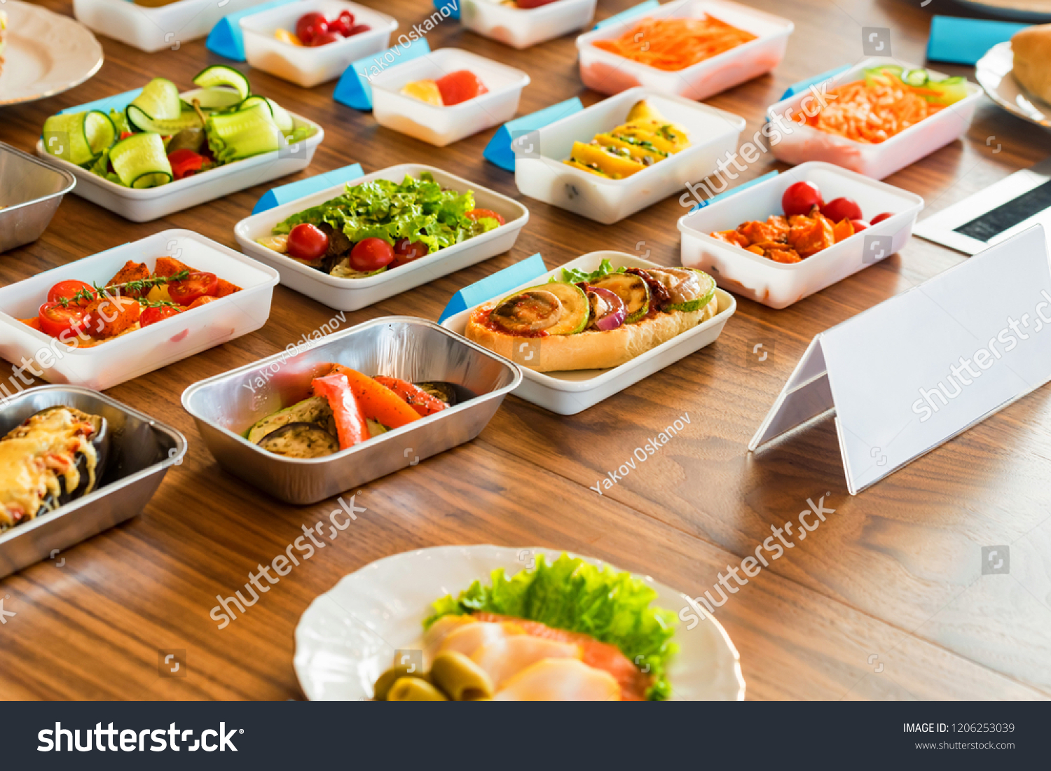 variety to the presentation of food Airplane food presentation variety flight meals stock photo (edit.