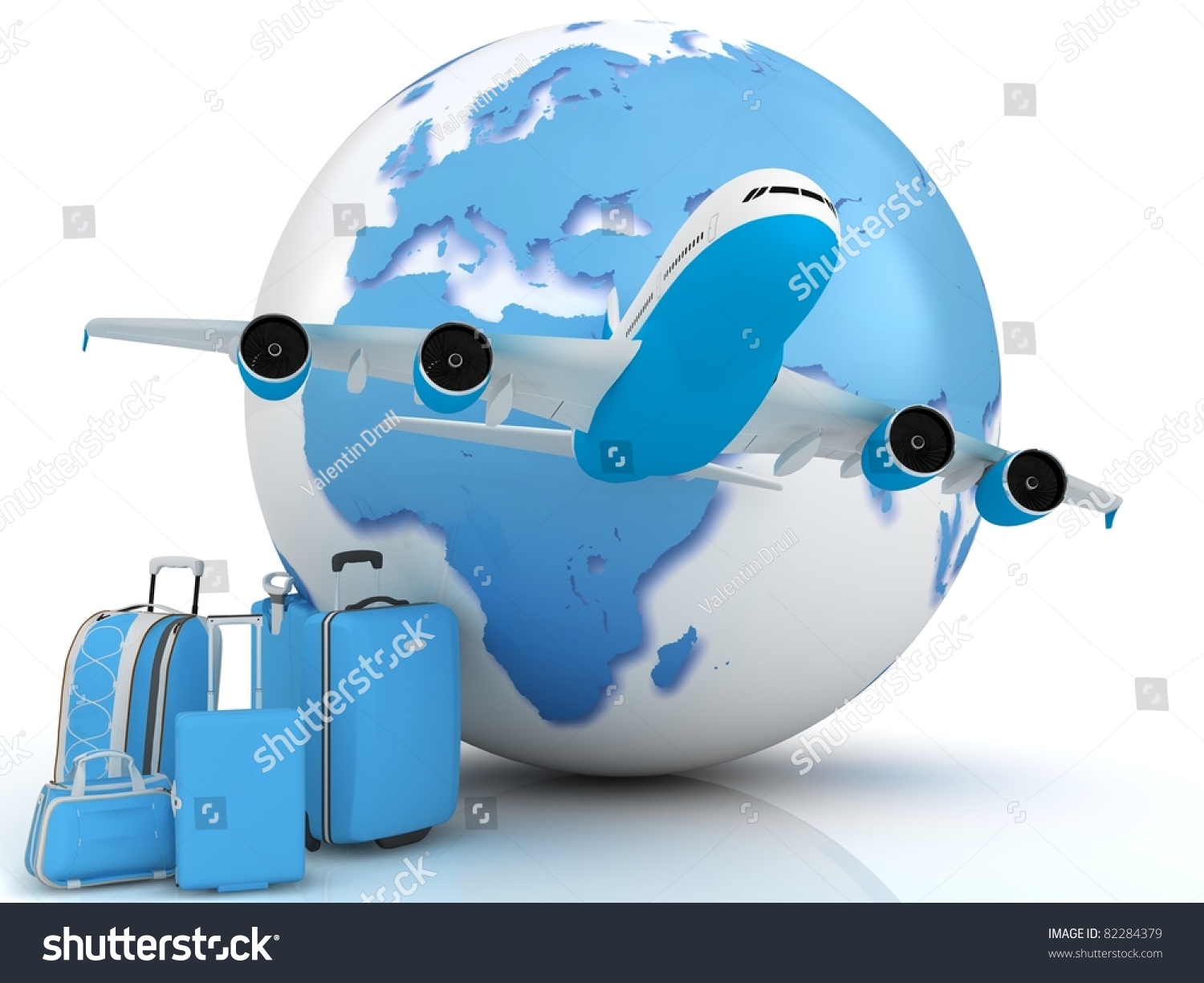 Airplane Traffic With A Globe And Luggage Stock Photo 82284379 ...