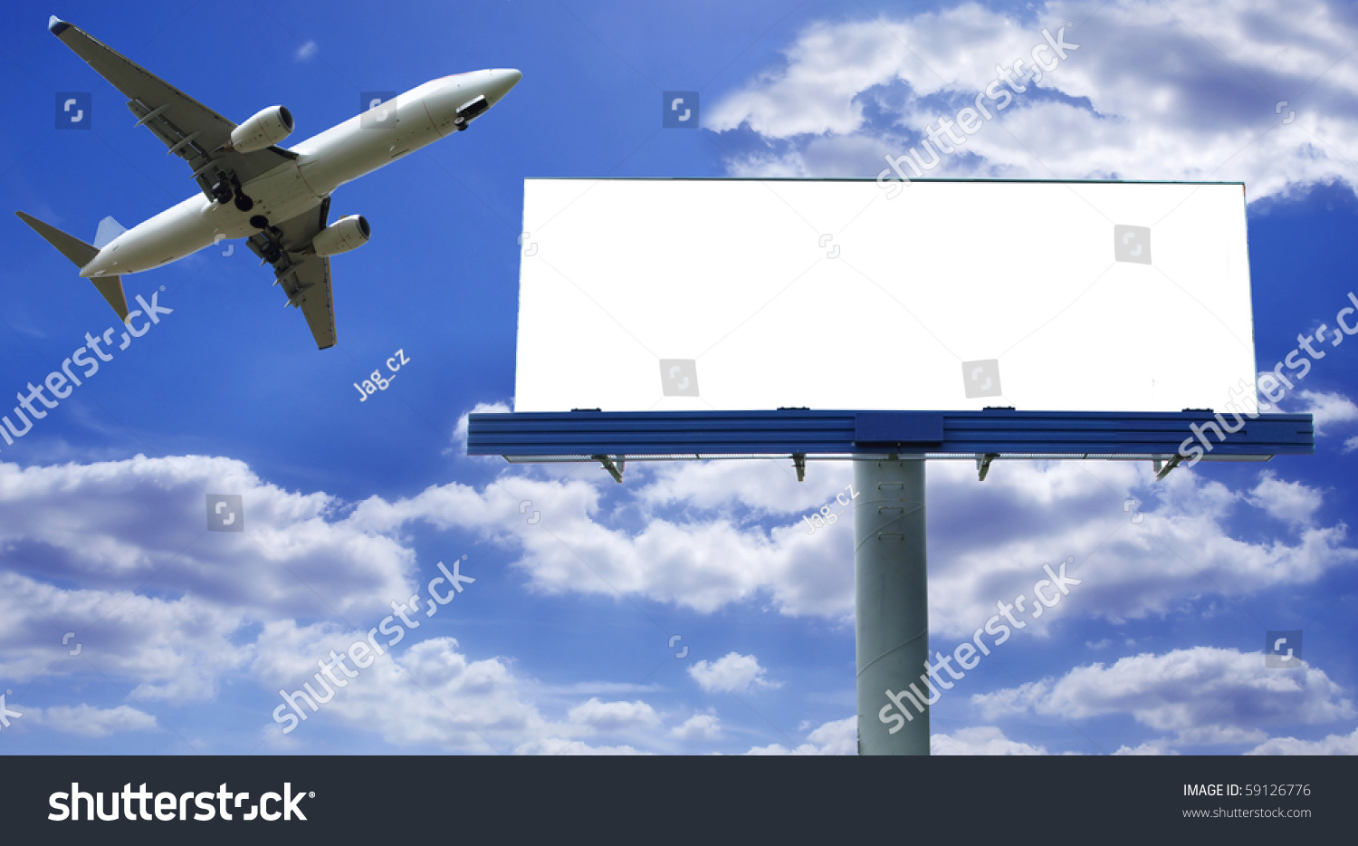 Airplane With Blank Billboard, Travel Andvertisement Stock Photo ...