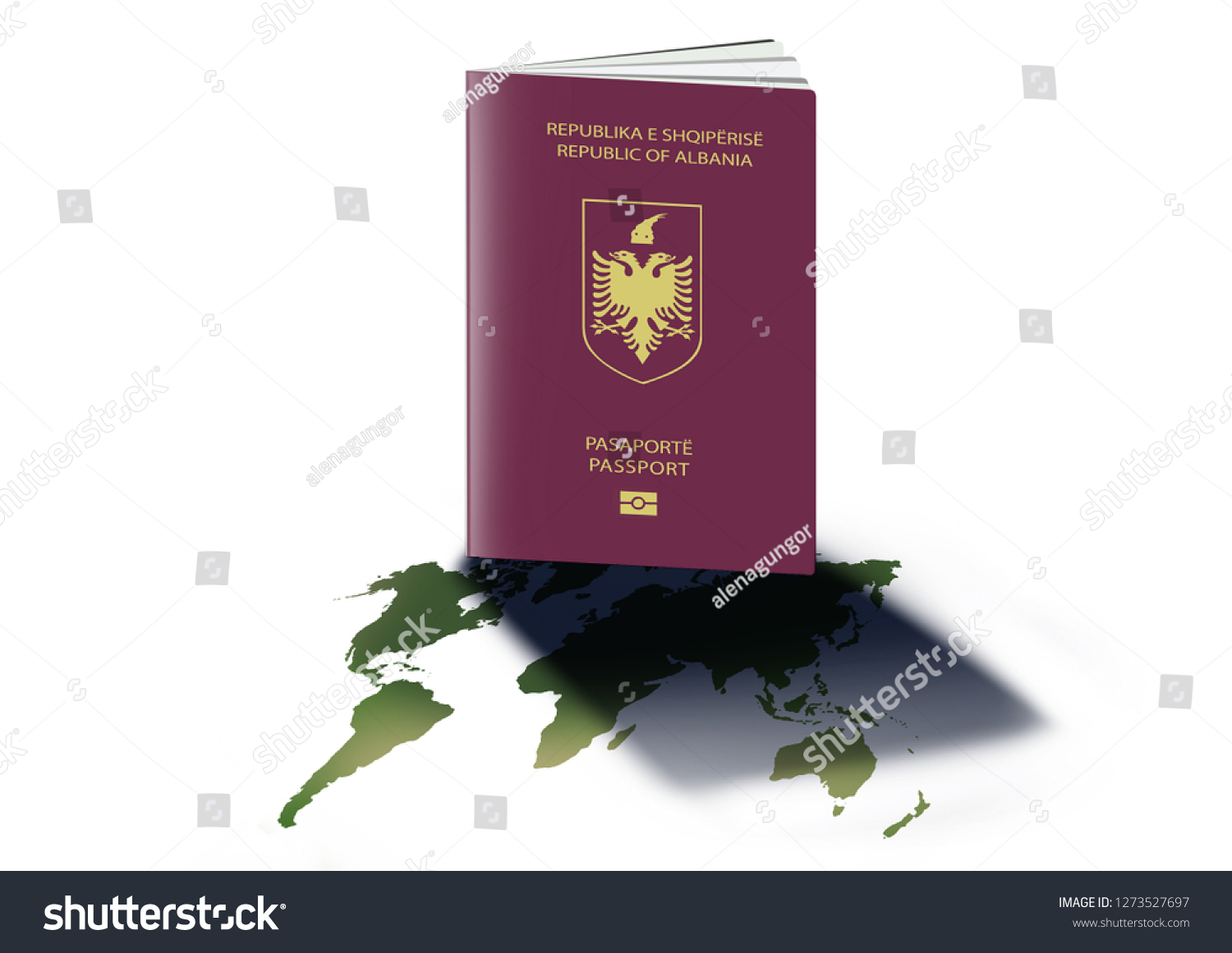 Stock Photo Albania Albanian Passport On World Map Illustration 1273527697 