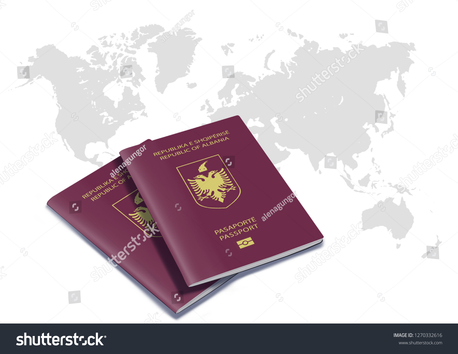 Stock Photo Albania Passport Twice Passport On World Map Illustration 1270332616 