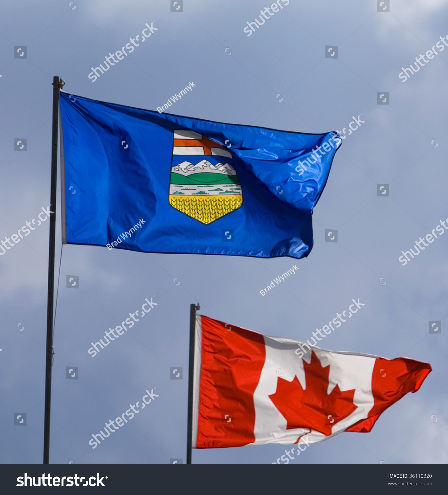 Alberta And Canadian Flag Flapping In The Wind Stock Photo 36110320 ...