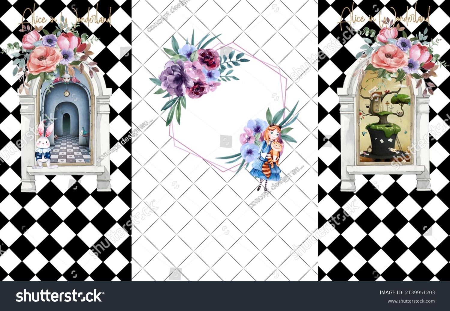 Alice Wonderland Themed Background Stock Illustration 2139951203