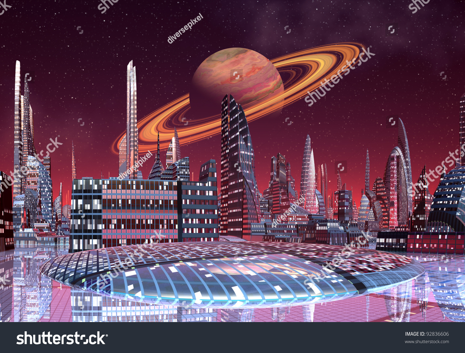 Alien City Fantasy City Skyline On Stock Illustration 92836606 Alien City Fantasy City Skyline On Stock Illustration 92836606