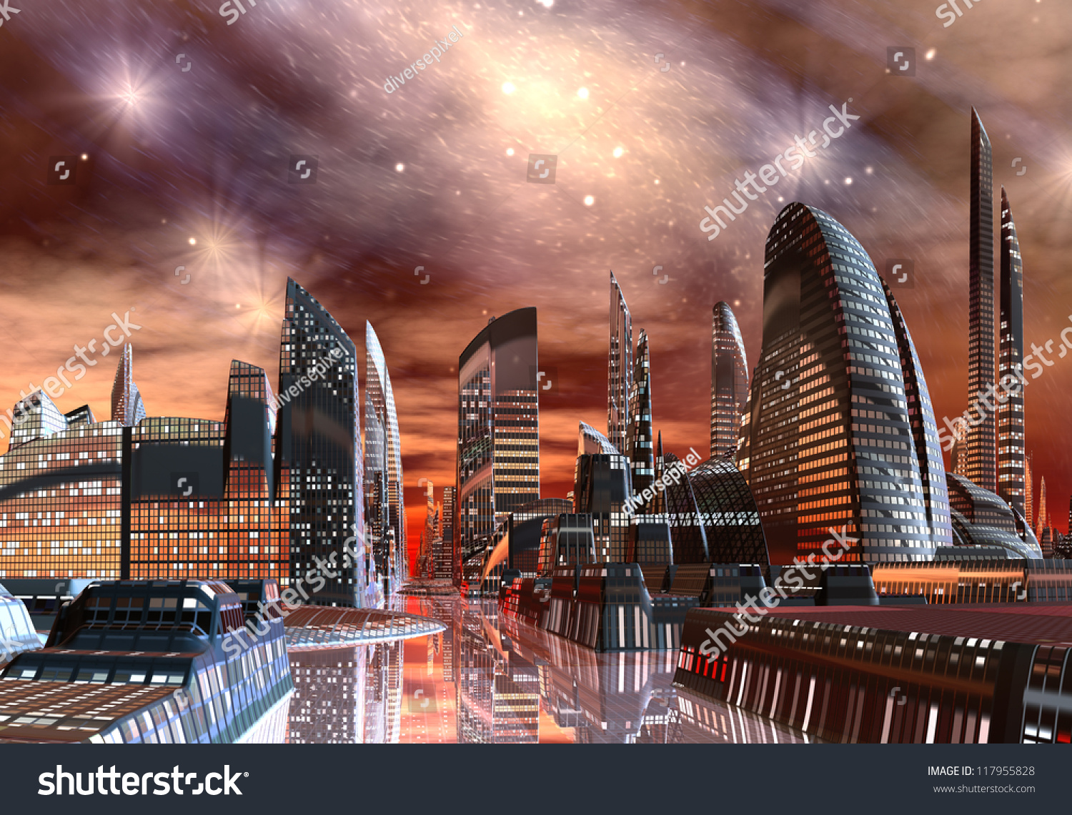 Alien City Skyline Stock Illustration 117955828 Alien City Skyline Stock Illustration 117955828