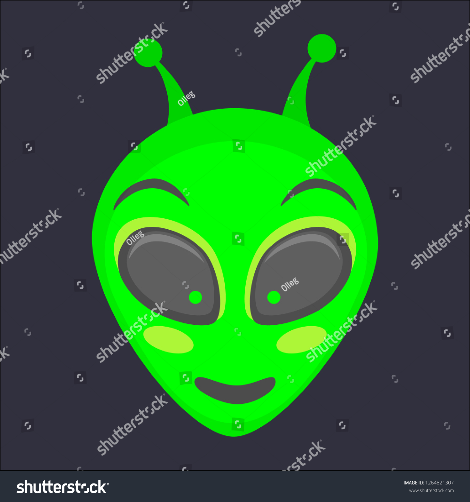 Alien Head Alien Face Emoji Humanoid Stock Illustration 1264821307 ...