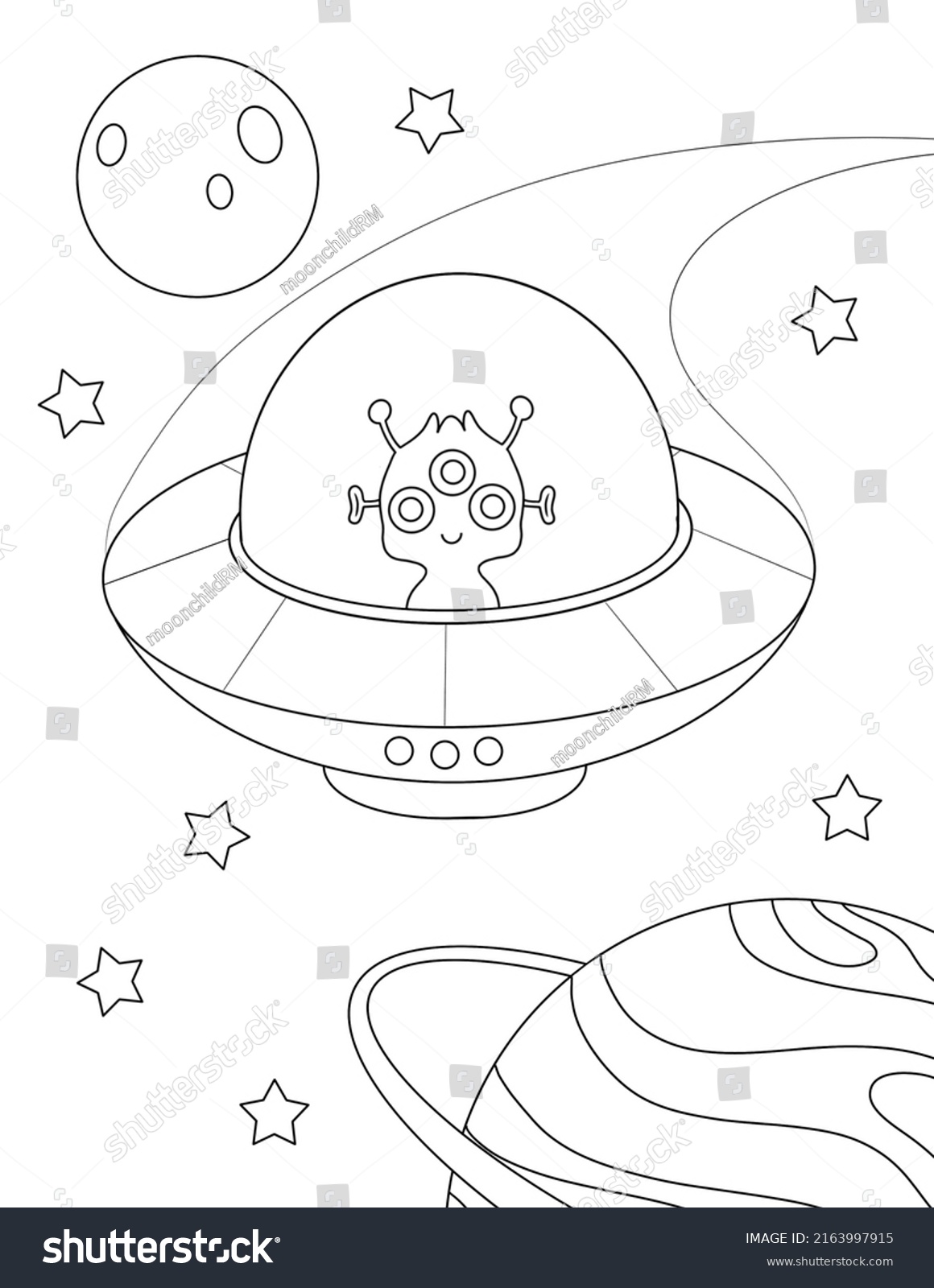 Alien Ufo Space Coloring Book Page Stock Illustration 2163997915 ...