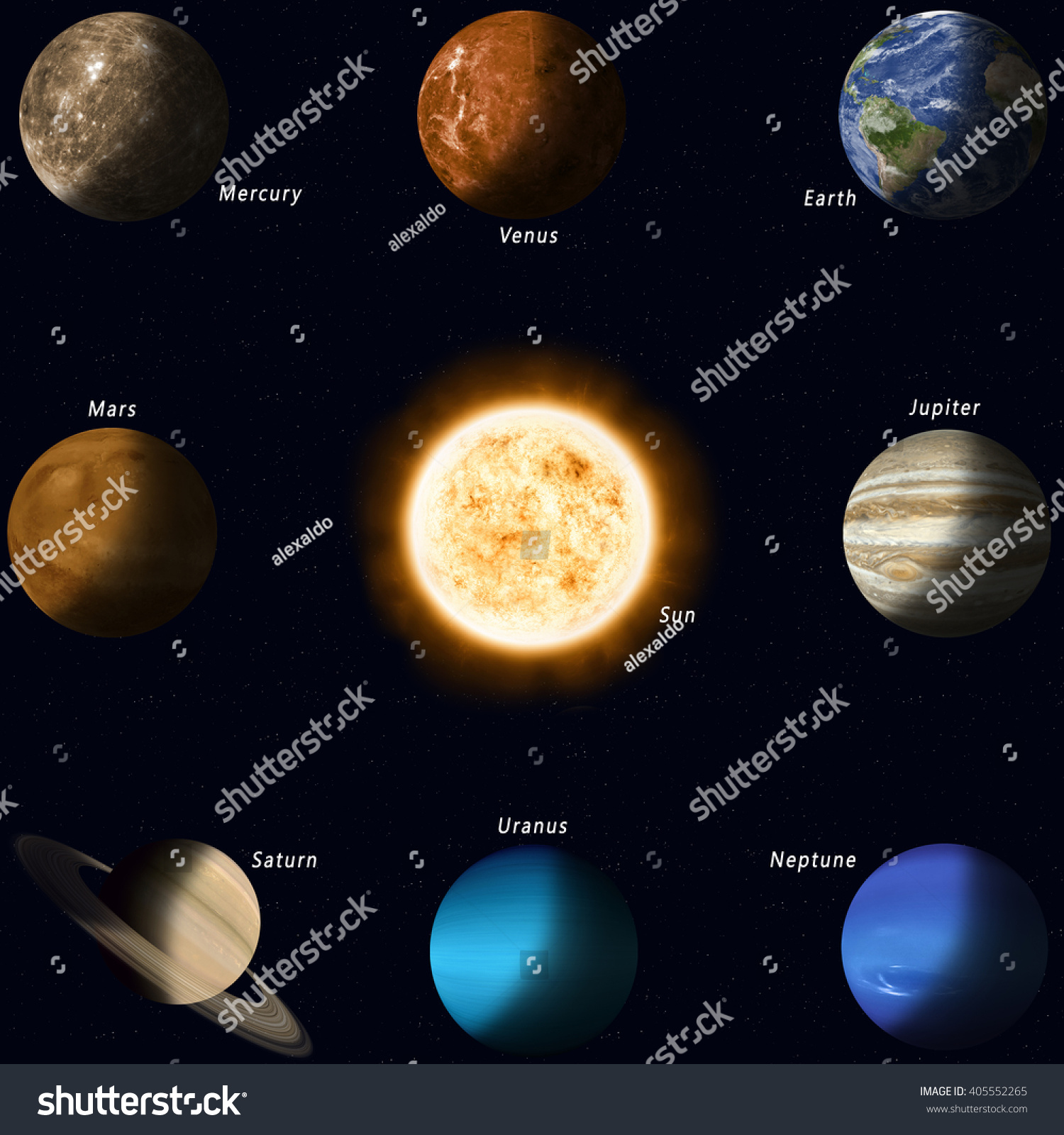 All Solar System Planets Names Sun Stock Illustration 405552265 ...