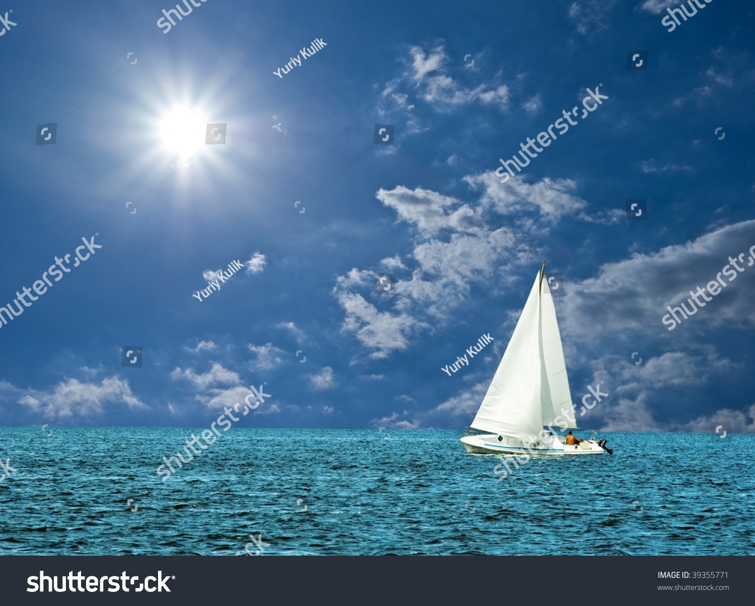 Alone White Sail Boat In A Sea Stock Photo 39355771 : Shutterstock