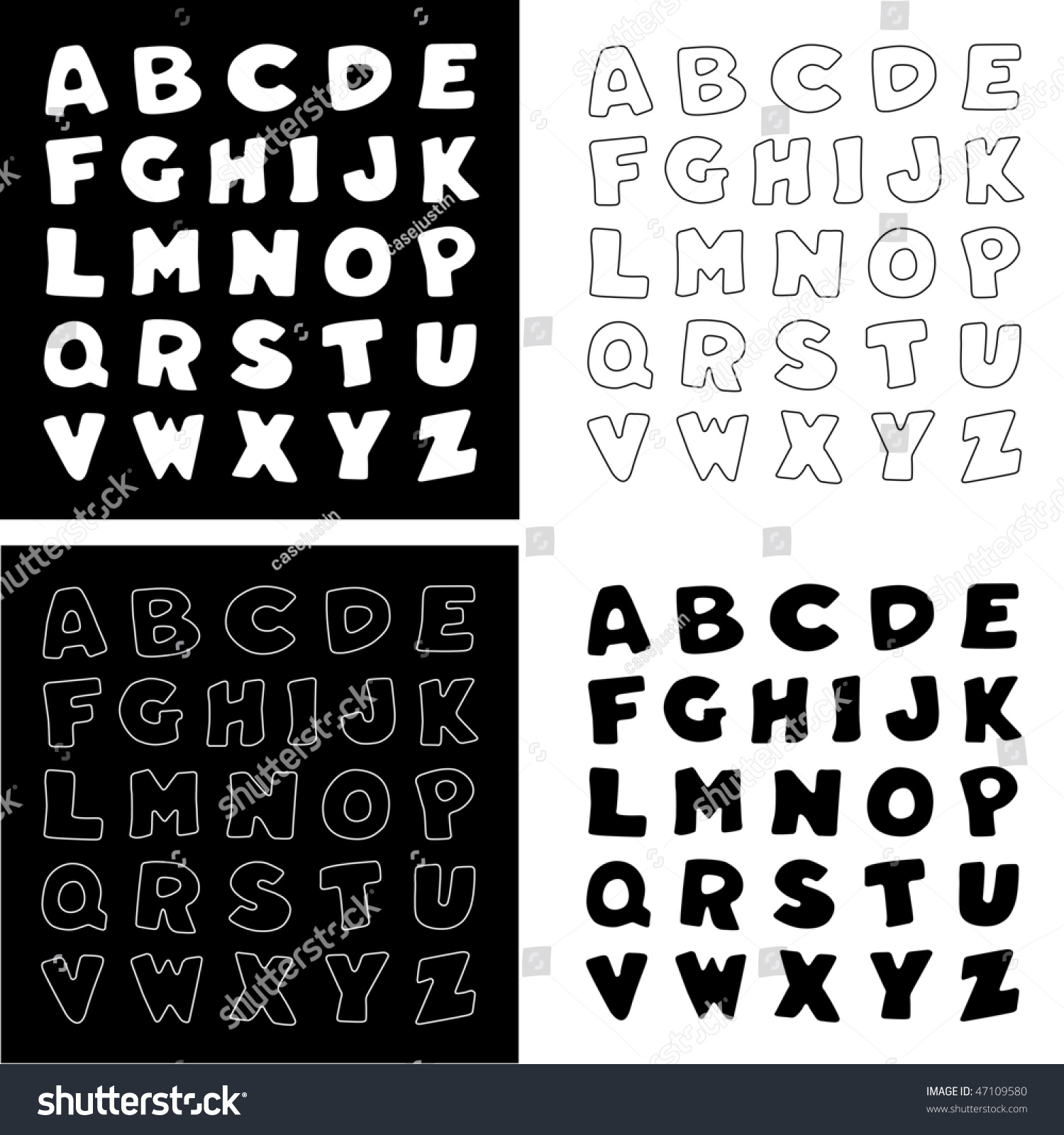 Alphabet Black White Four Versions Solid Stock Illustration 47109580