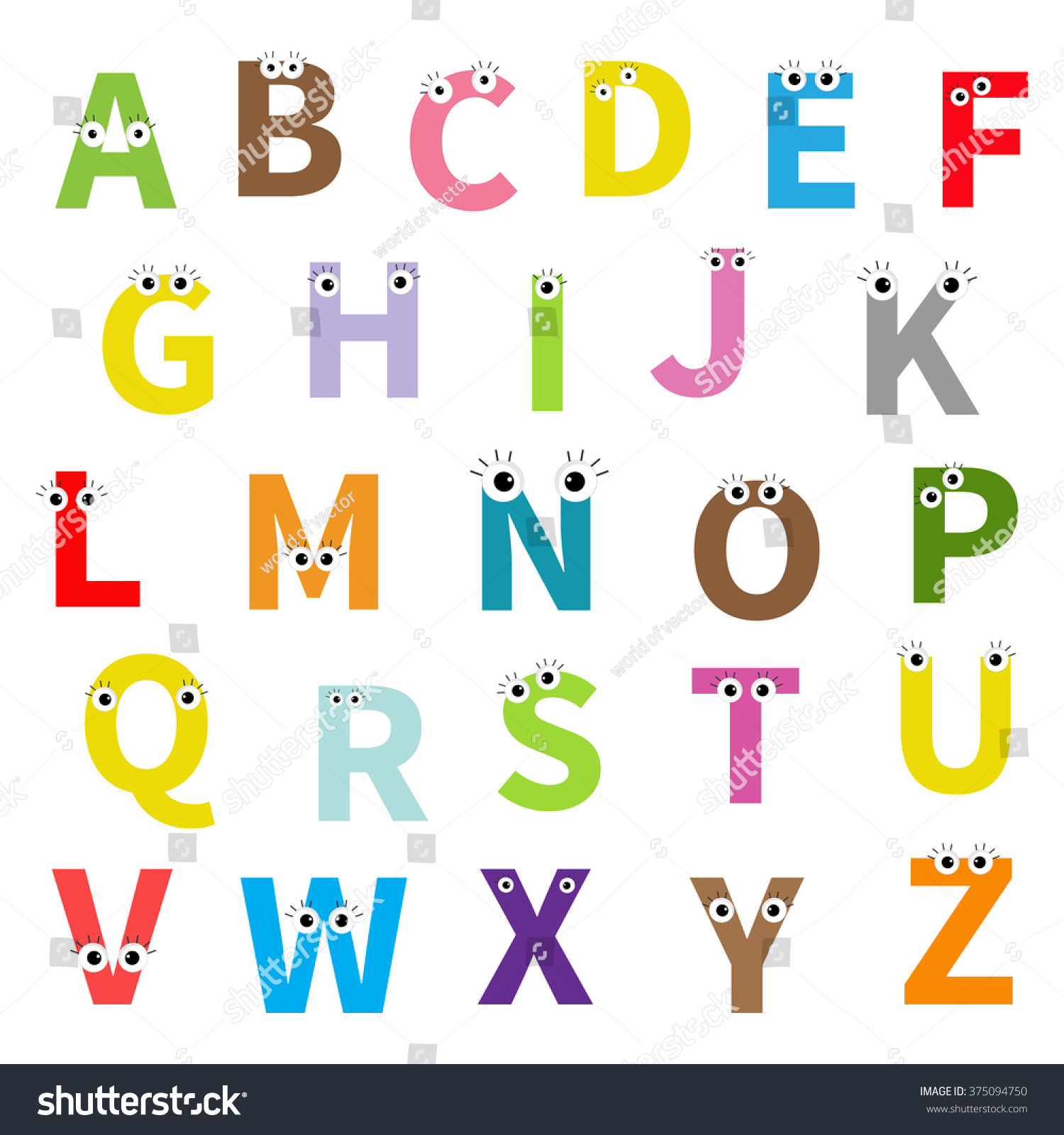 Alphabet English Abc Letters Face Eyes Stock Illustration 375094750 ...