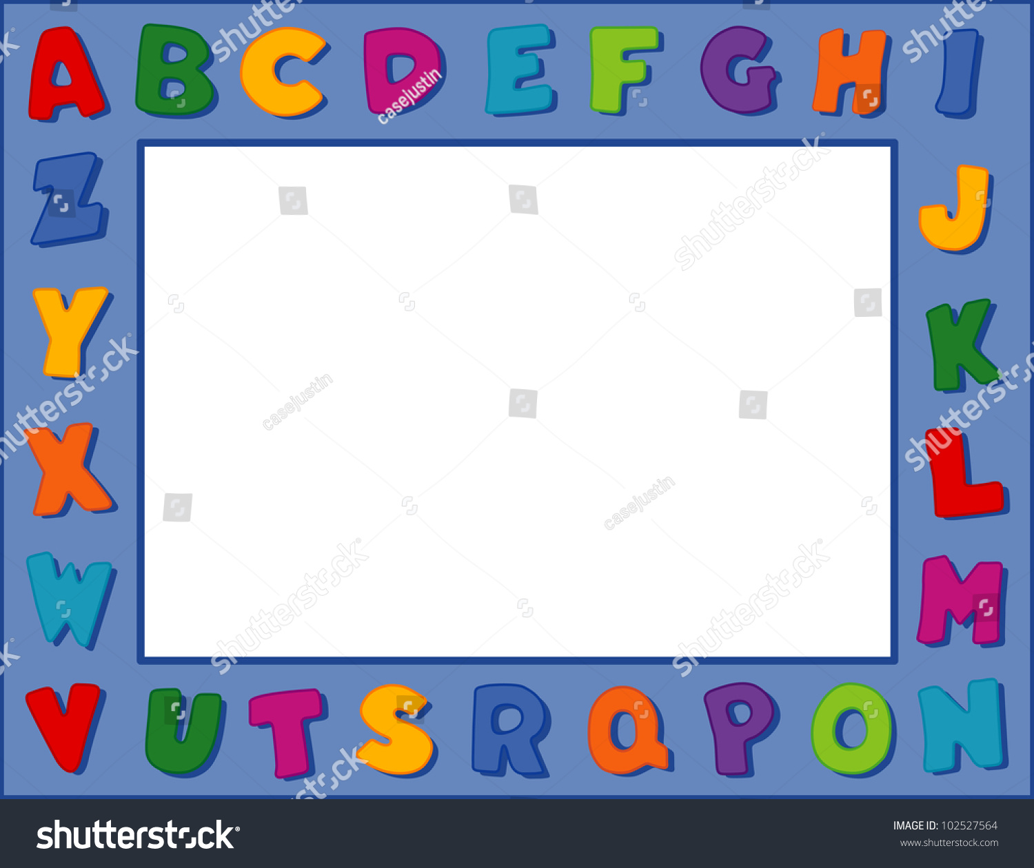 Alphabet Frame. Multicolor Border On Blue Background. Copy Space For ...