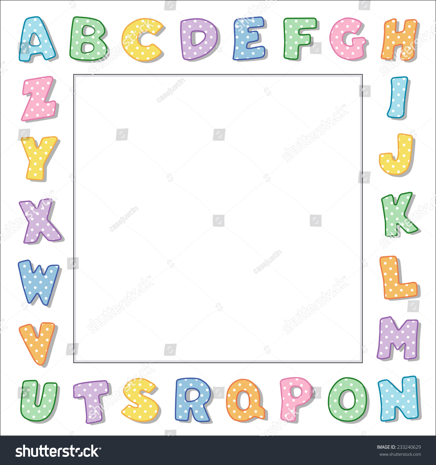 Alphabet Frame, Pastel Polka Dots Letter Border, White Background ...