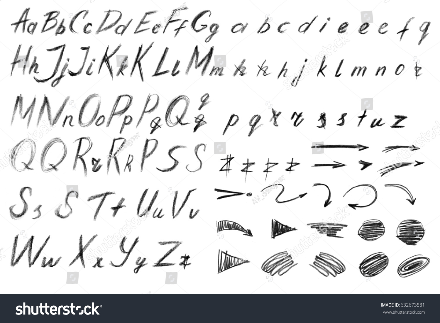 alphabet freehand drawing pencil template labels stock illustration