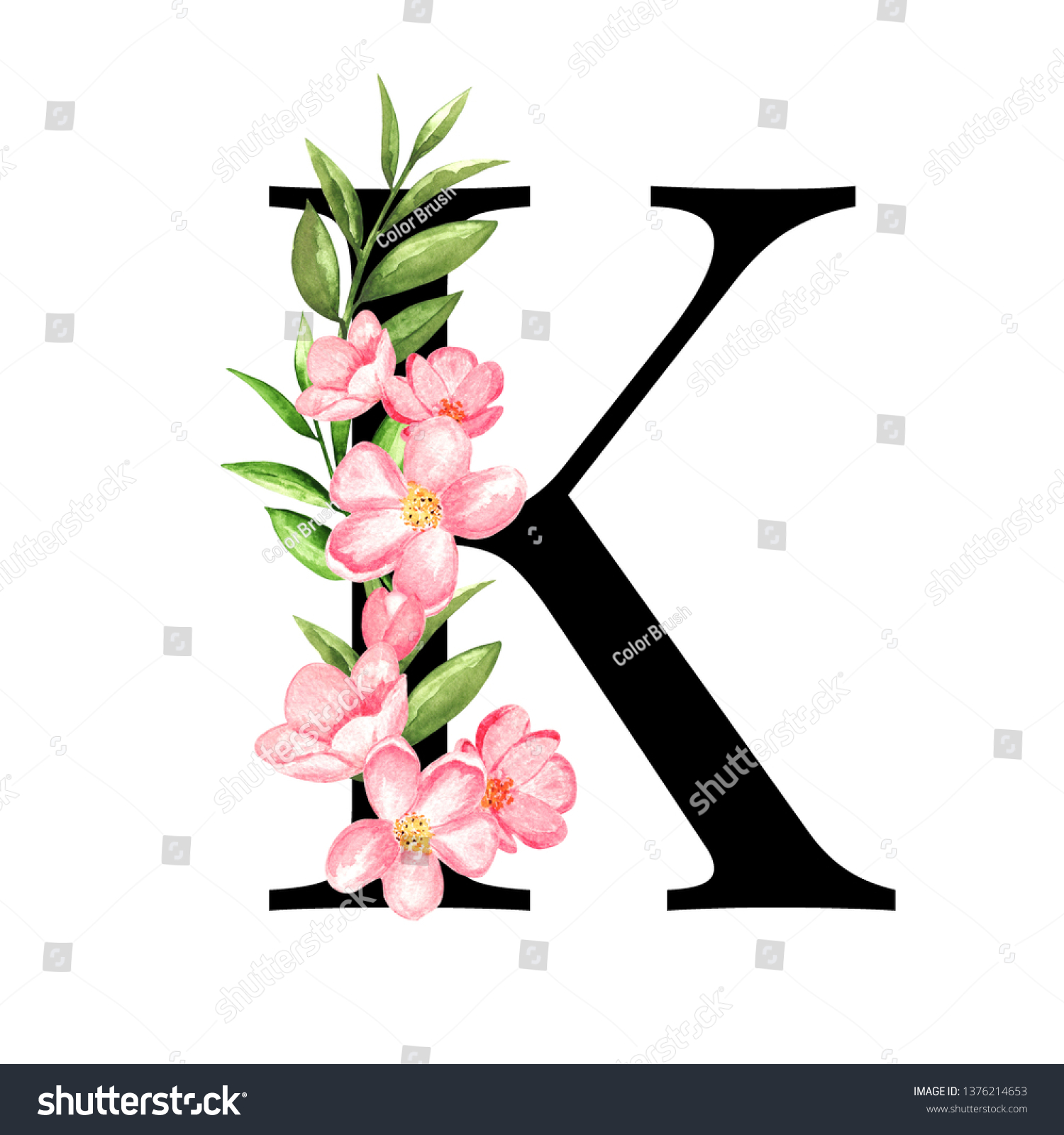 Download Alphabet Letter K Monogram Floral Design Stock Illustration 1376214653