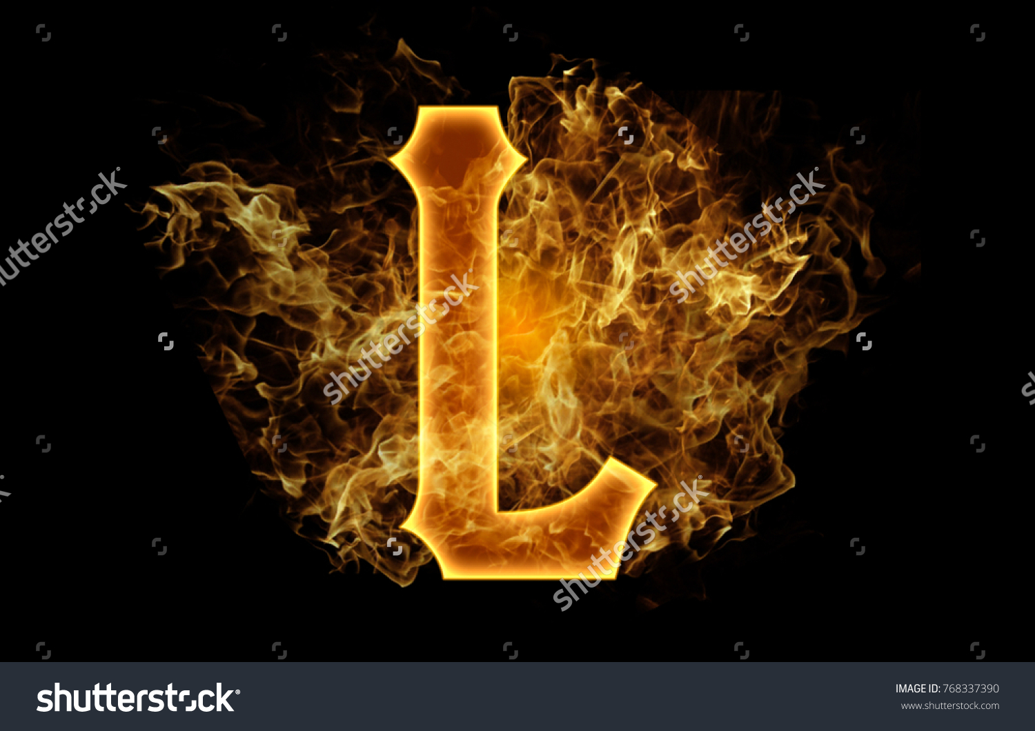 Alphabet Letter L Burning Fire Flames Stock Illustration 768337390