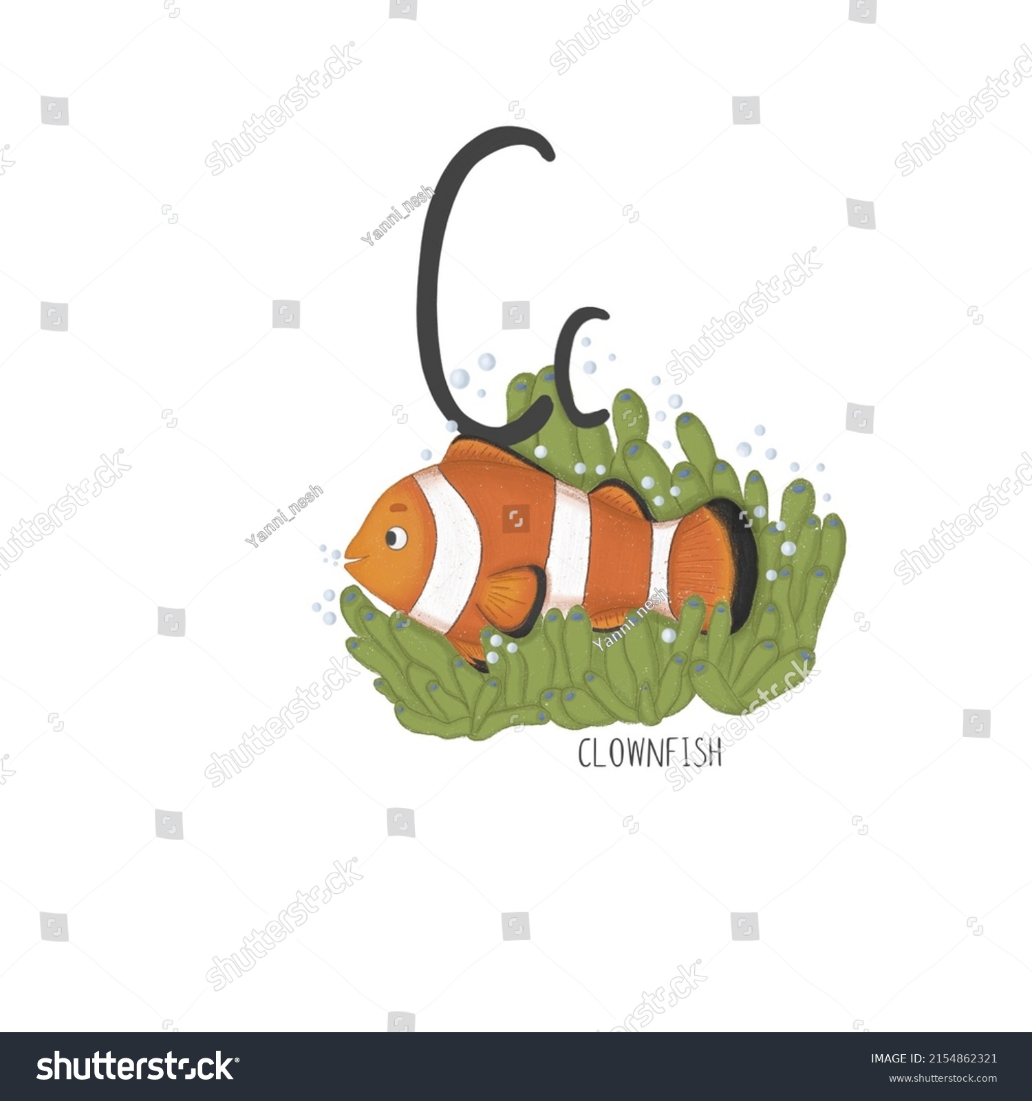 Alphabet Red White Clown Fish Green Stock Illustration 2154862321 ...