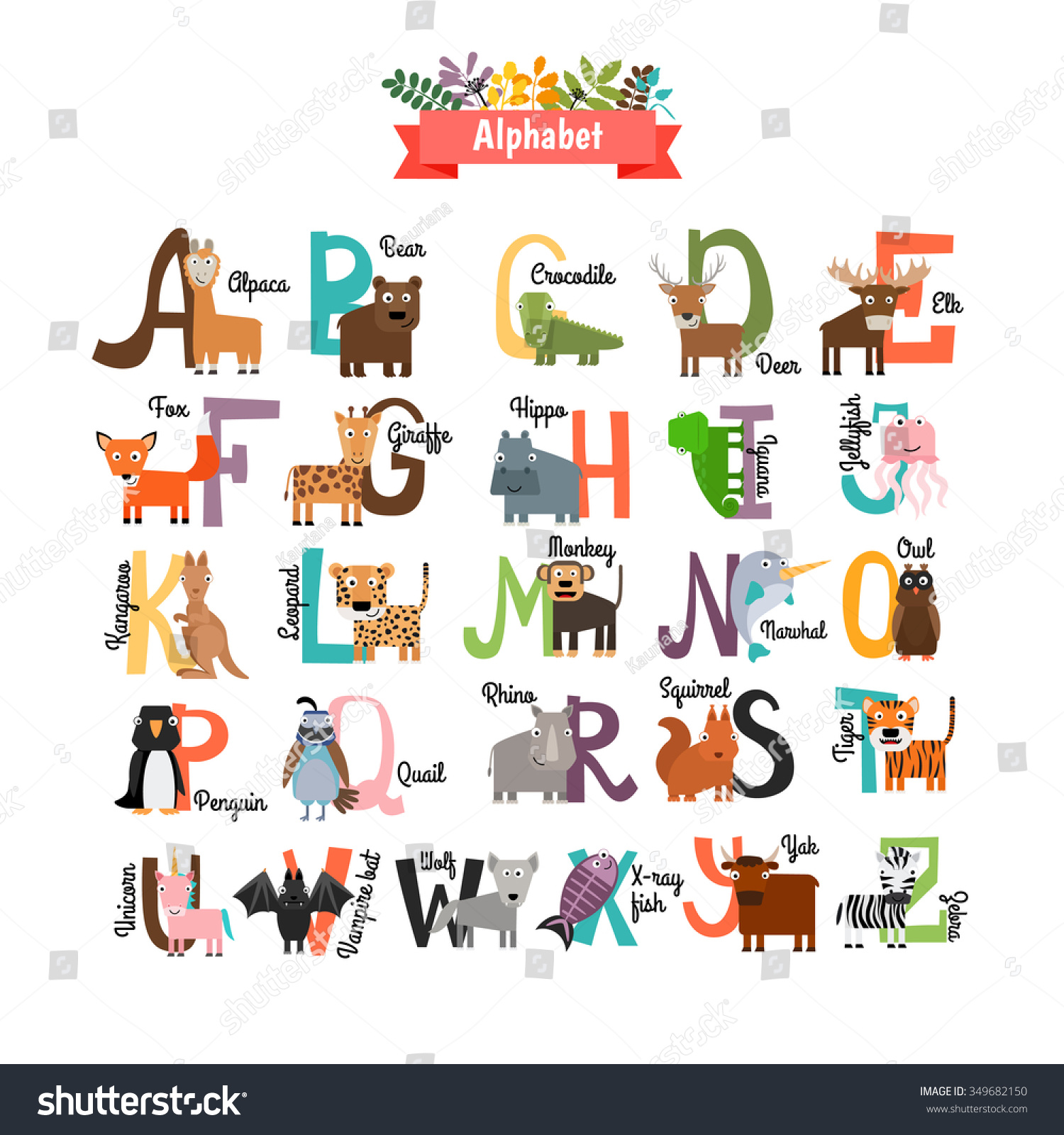 Alphabet Zoo Animals Stock Illustration 349682150 - Shutterstock