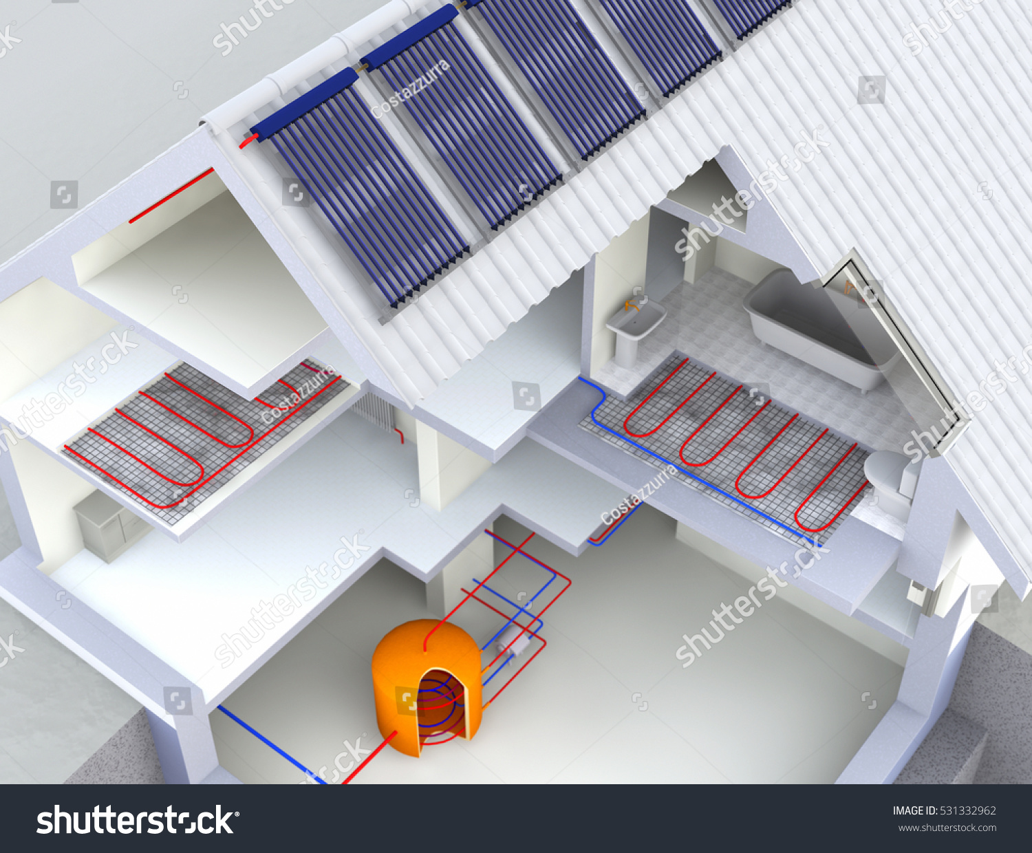 Alternative Heated House Solar Panels Heating Stock Illustration