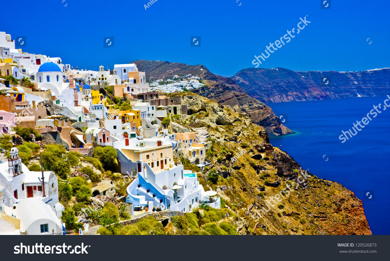 Amazing Colorful Houses In Oia Town Santorini, Greece Stock Photo ...