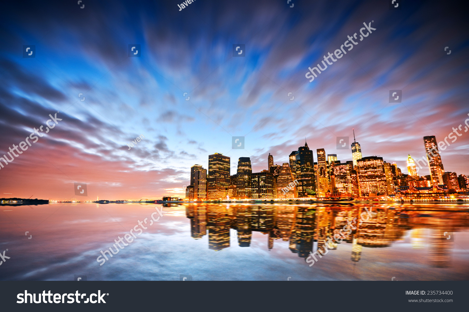 Reflection Of New York Skyline Stock Photo   Image Of Hudson, Cloud