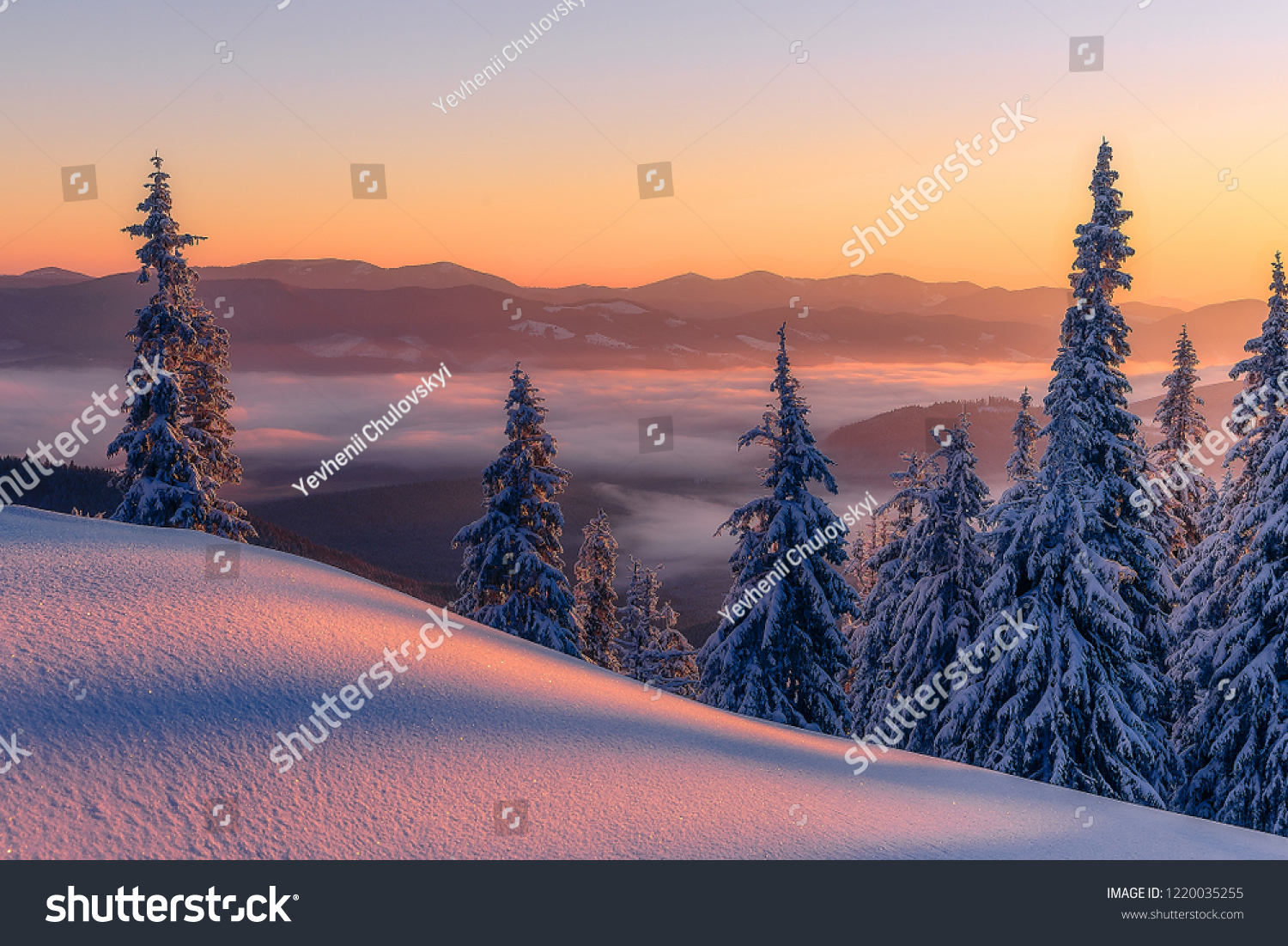 Amazing Sunrise Mountains Sunset Winter Landscape Stock Photo Edit Now 1220035255