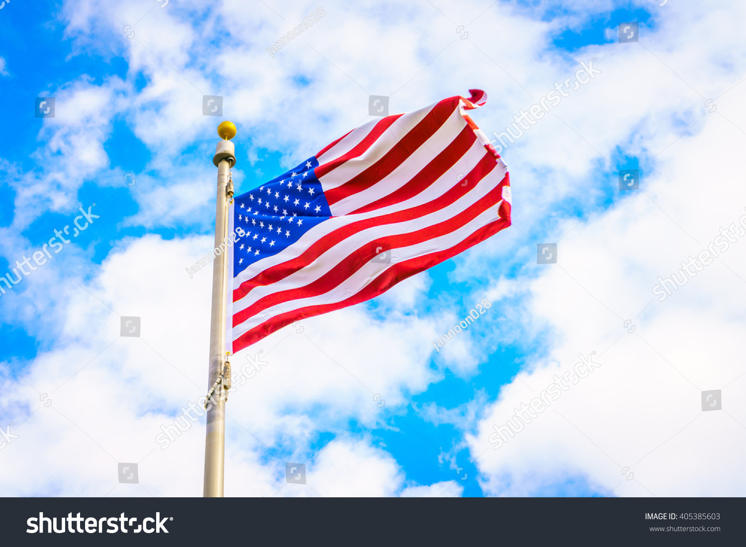 American Flag On Blue Sky Stock Photo 405385603 : Shutterstock